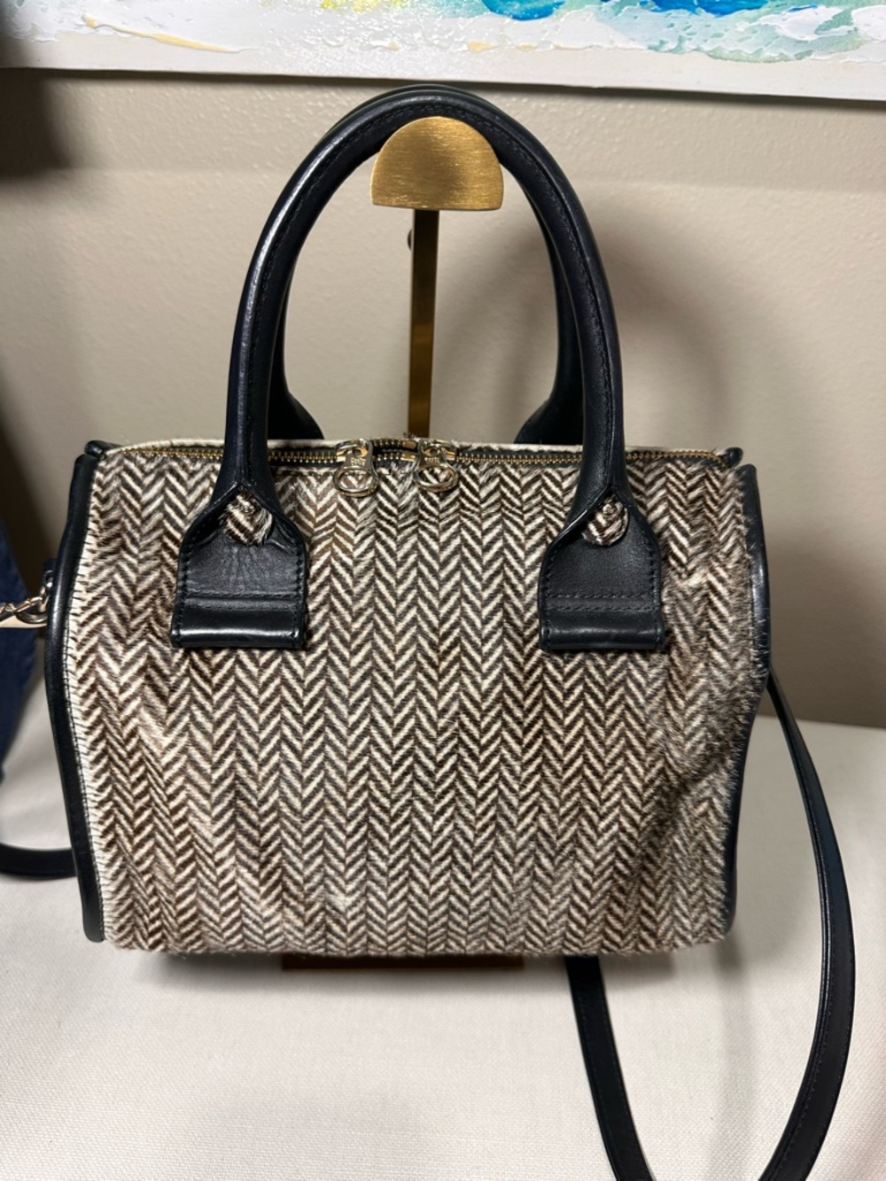 See By Chloé “April” Brown & Black Herringbone Calf Hair Satchel and Dusty - Picture 3 of 15